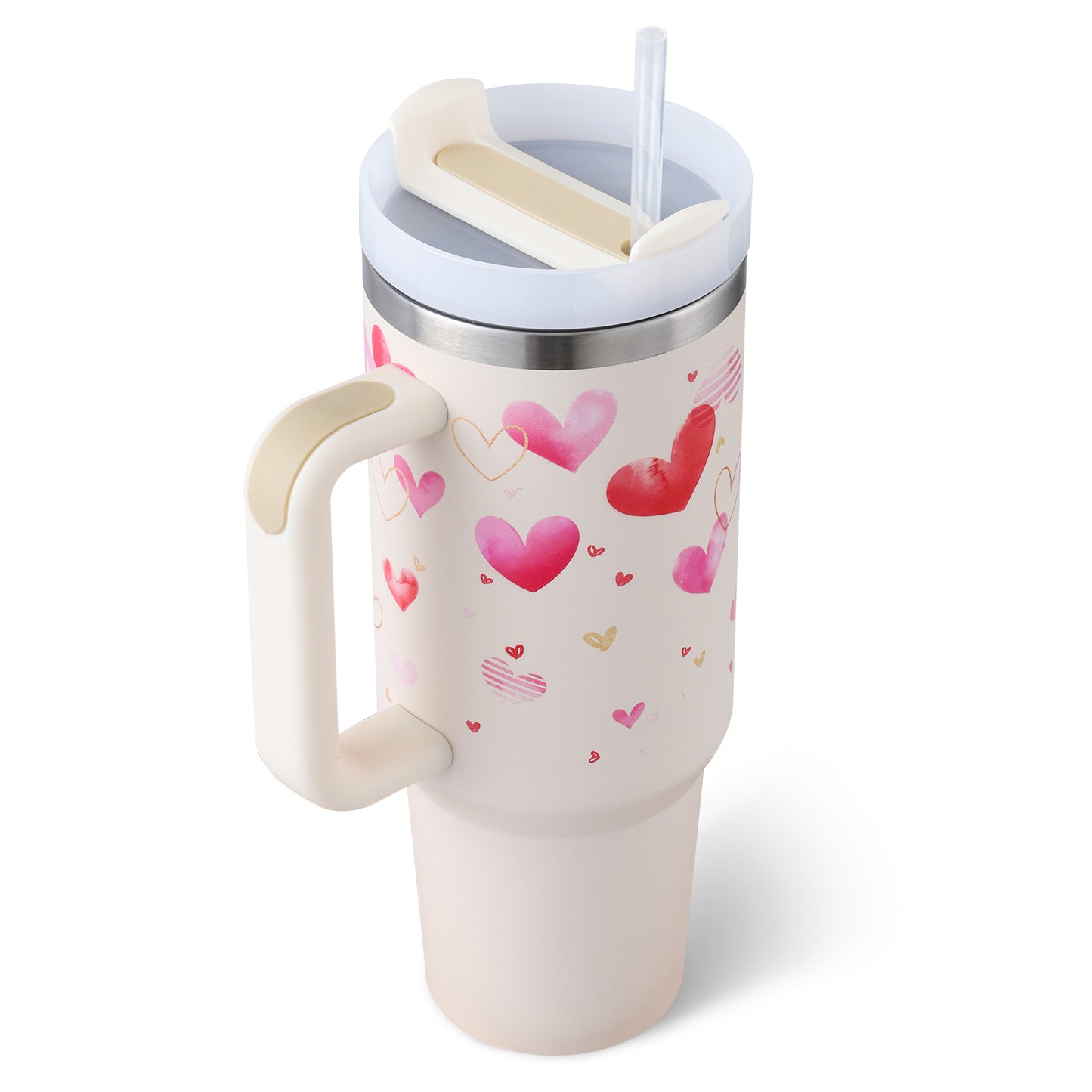 40 Oz Tumbler With Handle Straw Insulated, Stainless Steel Spill Proof Vacuum Coffee Cup Tumbler With Lid Tapered Mug Gifts For Valentine Lover Suitable For Car Gym Office Travel Au+hentic Sport Spot
