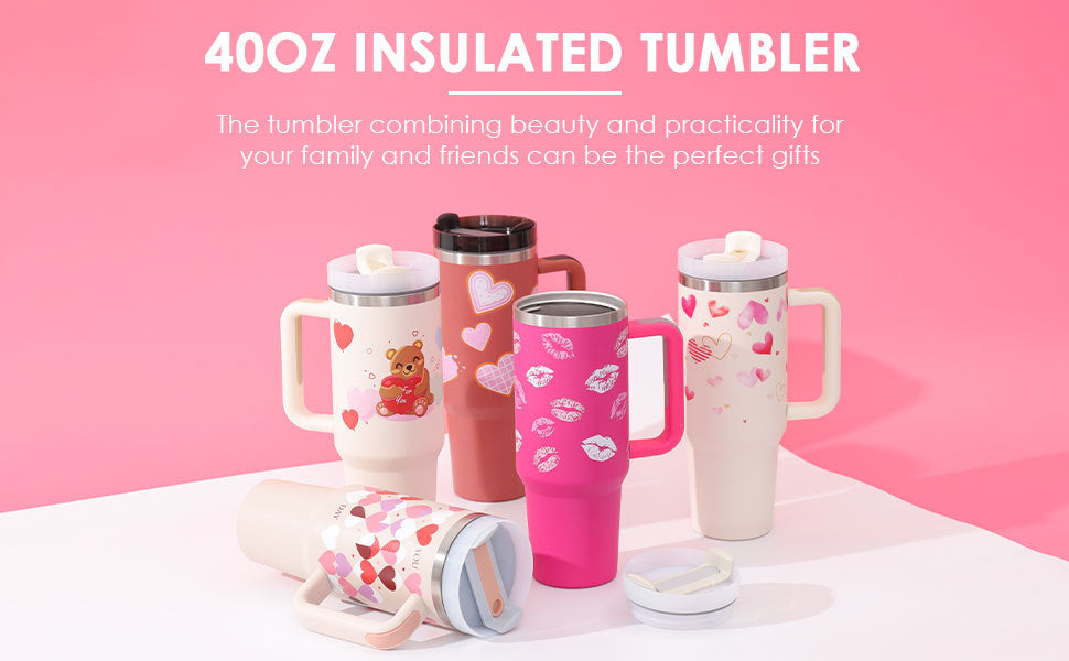 40 Oz Tumbler With Handle Straw Insulated, Stainless Steel Spill Proof Vacuum Coffee Cup Tumbler With Lid Tapered Mug Gifts For Valentine Lover Suitable For Car Gym Office Travel Au+hentic Sport Spot