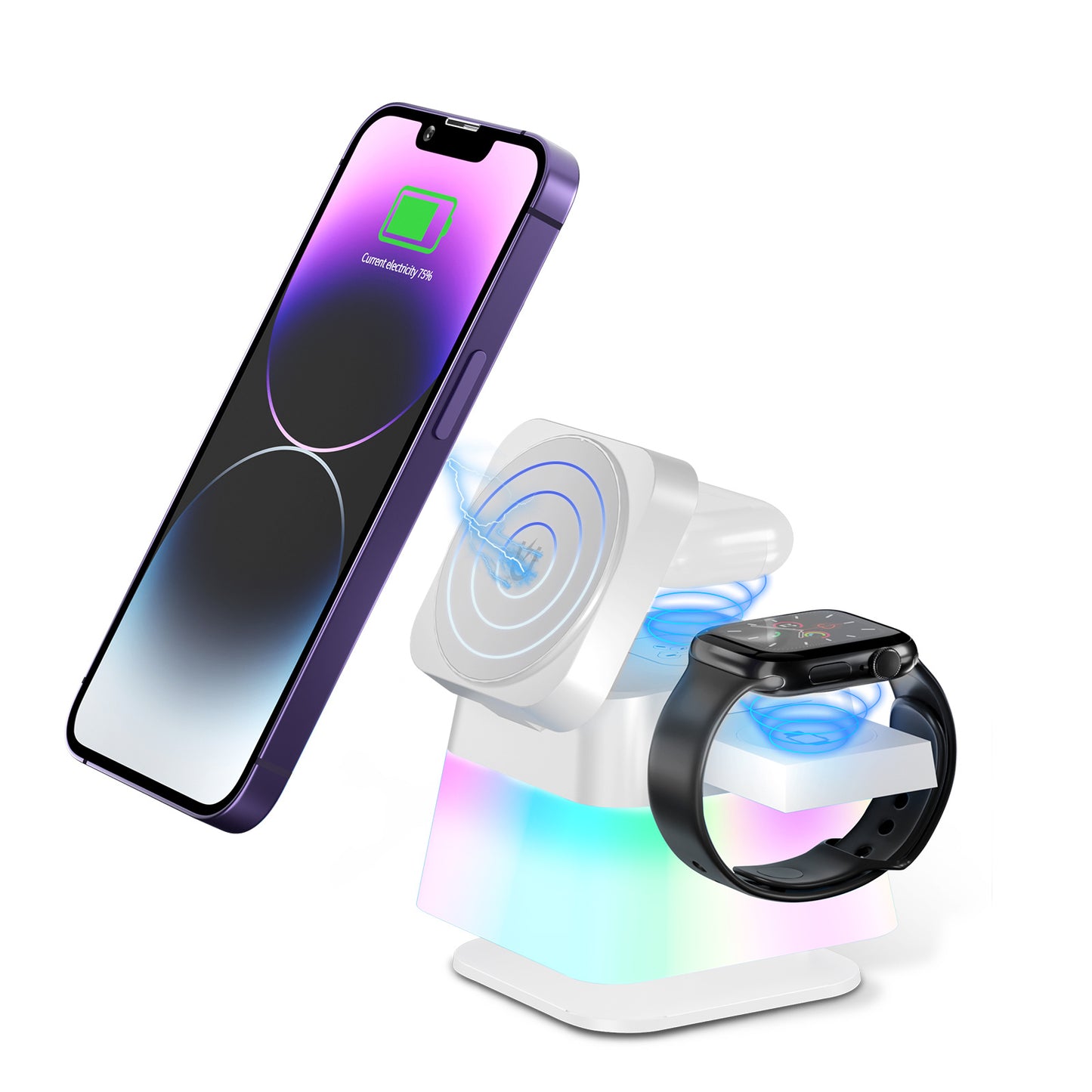 4 In 1 Rotatable Colorful Lighting Wireless Charger Stand For Phone 15 14 13 12 Pro Max 8 7 Holder Magnetic Fast Charging Station Au+hentic Sport Spot