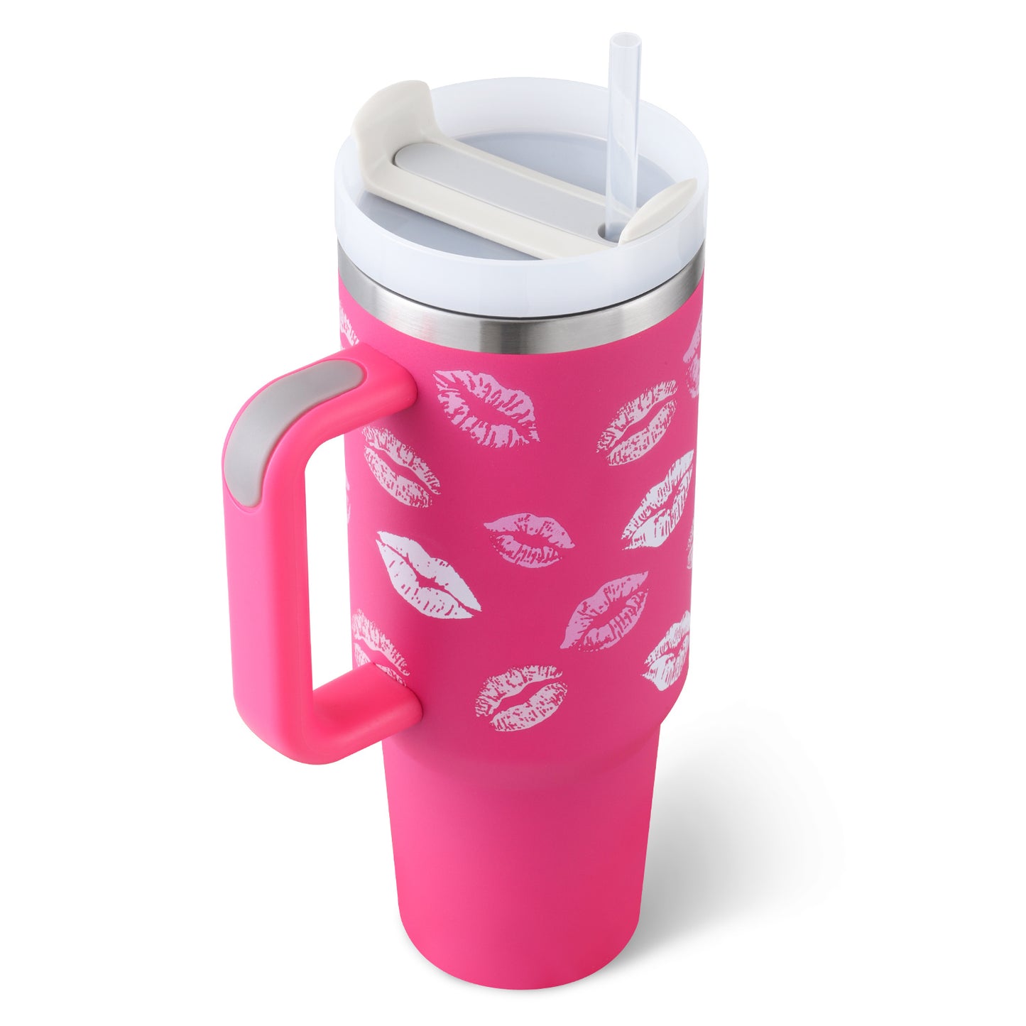 40 Oz Tumbler With Handle Straw Insulated, Stainless Steel Spill Proof Vacuum Coffee Cup Tumbler With Lid Tapered Mug Gifts For Valentine Lover Suitable For Car Gym Office Travel Au+hentic Sport Spot