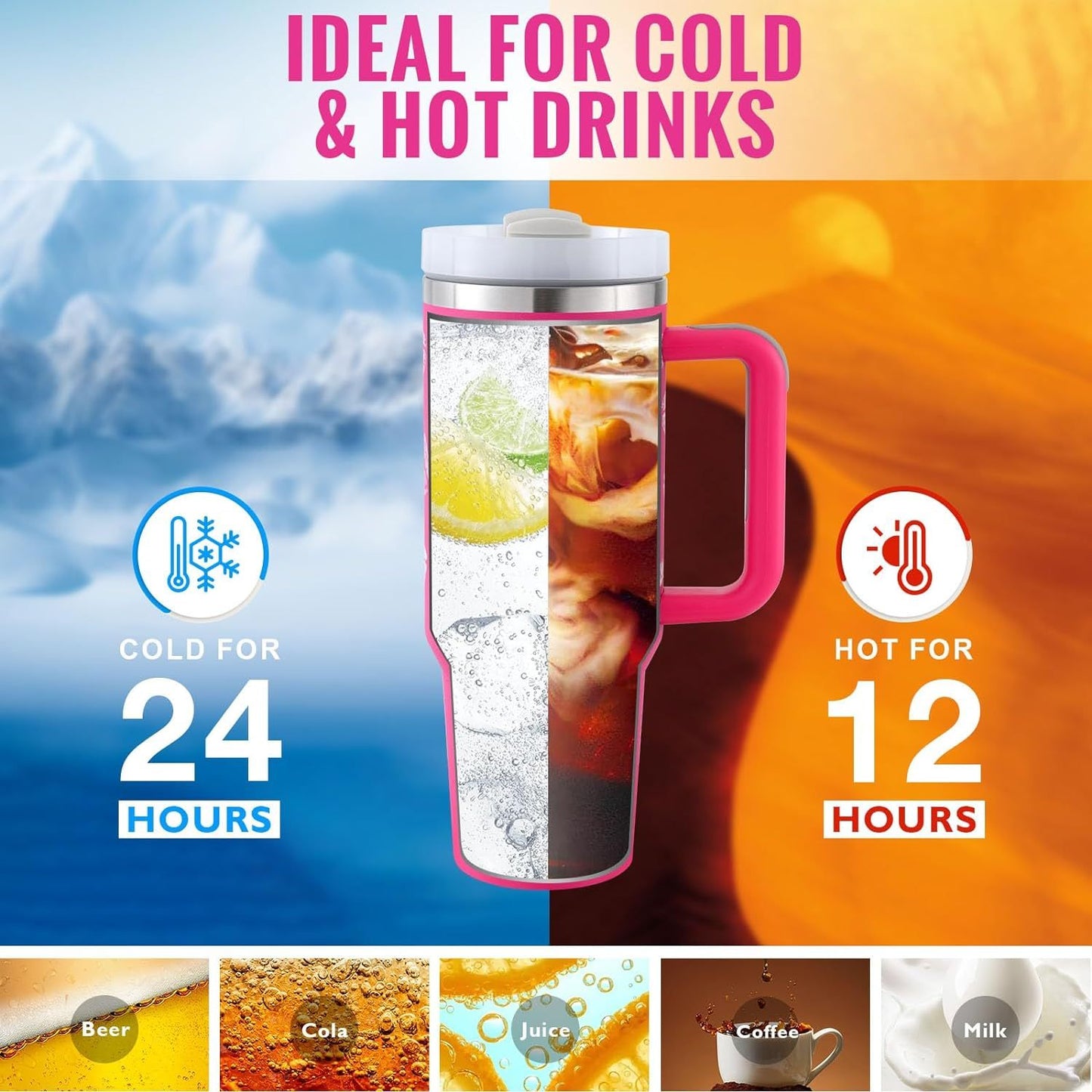 40 Oz Tumbler With Handle Straw Insulated, Stainless Steel Spill Proof Vacuum Coffee Cup Tumbler With Lid Tapered Mug Gifts For Valentine Lover Suitable For Car Gym Office Travel Au+hentic Sport Spot