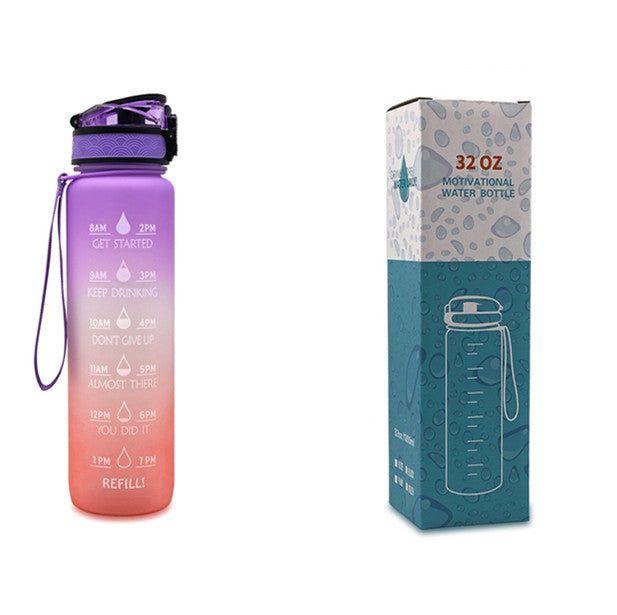 32Oz BPA-free, Leak-Proof Drinking Motivational Water Bottle W/ Time Marker, Encourages You to Drink Water Throughout the Day - Sports, Fitness, and the Outdoors Inspirational Water Bottles W/ Carry Strap Kids Water Bottle for School Without BPA Au+hentic Sport Spot