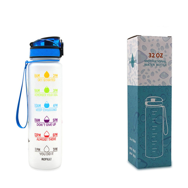 32Oz BPA-free, Leak-Proof Drinking Motivational Water Bottle W/ Time Marker, Encourages You to Drink Water Throughout the Day - Sports, Fitness, and the Outdoors Inspirational Water Bottles W/ Carry Strap Kids Water Bottle for School Without BPA Au+hentic Sport Spot