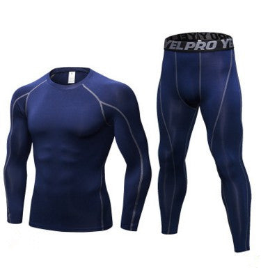 Men's Fitness Running Compression Training 2 piece Tights Long-sleeved Shirt Pants Leggings Sports Suit Fitness Sportswear Au+hentic Sport Spot