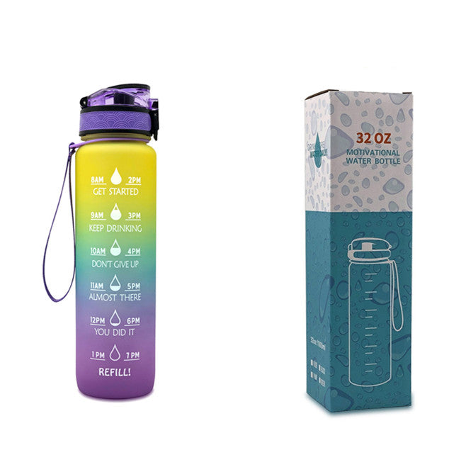 32Oz BPA-free, Leak-Proof Drinking Motivational Water Bottle W/ Time Marker, Encourages You to Drink Water Throughout the Day - Sports, Fitness, and the Outdoors Inspirational Water Bottles W/ Carry Strap Kids Water Bottle for School Without BPA Au+hentic Sport Spot