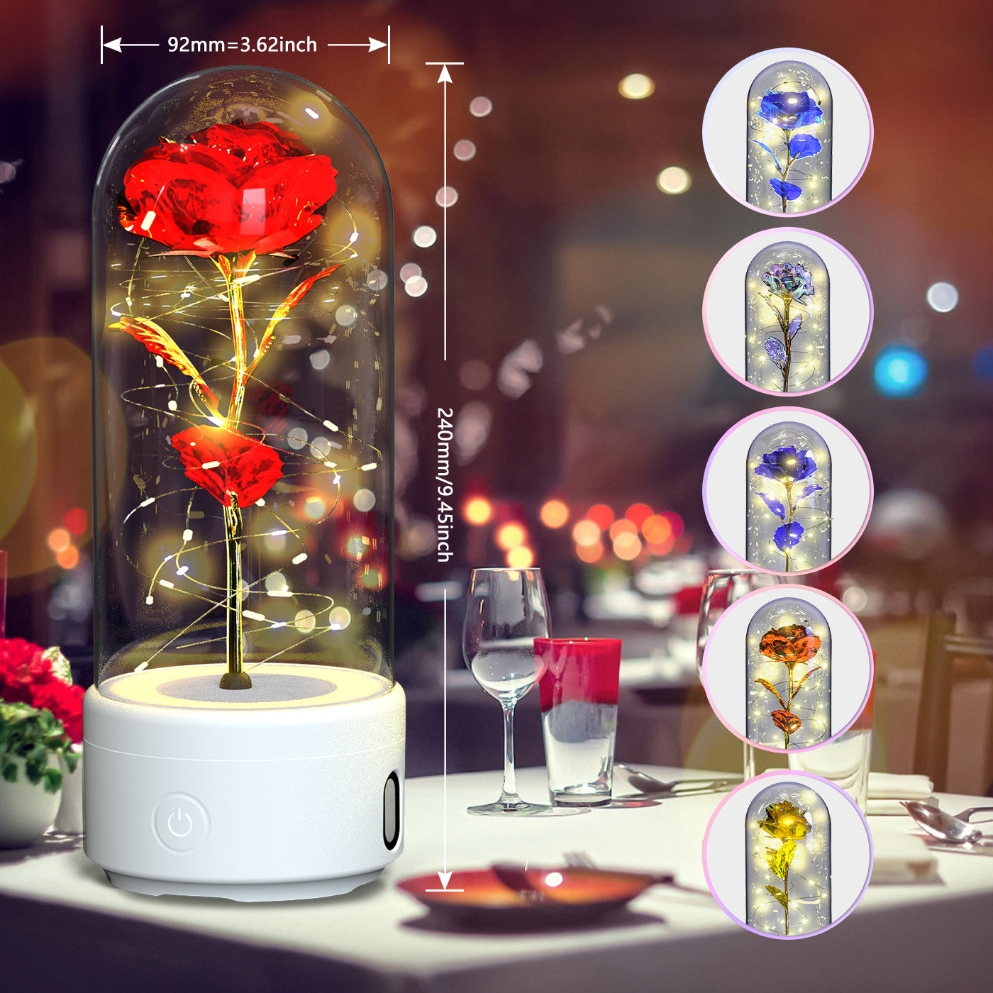 Creative 2 In 1 Rose Flowers LED Light And Bluetooth Speaker Valentine's Day Gift Rose Luminous Night Light Ornament In Glass Cover Au+hentic Sport Spot