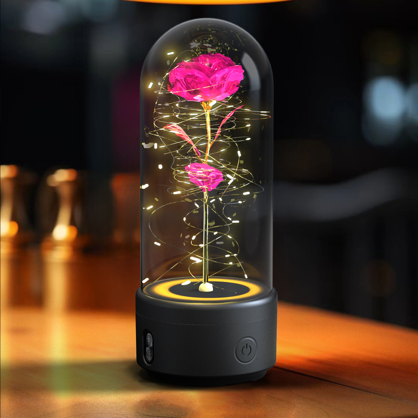 Creative 2 In 1 Rose Flowers LED Light And Bluetooth Speaker Valentine's Day Gift Rose Luminous Night Light Ornament In Glass Cover Au+hentic Sport Spot