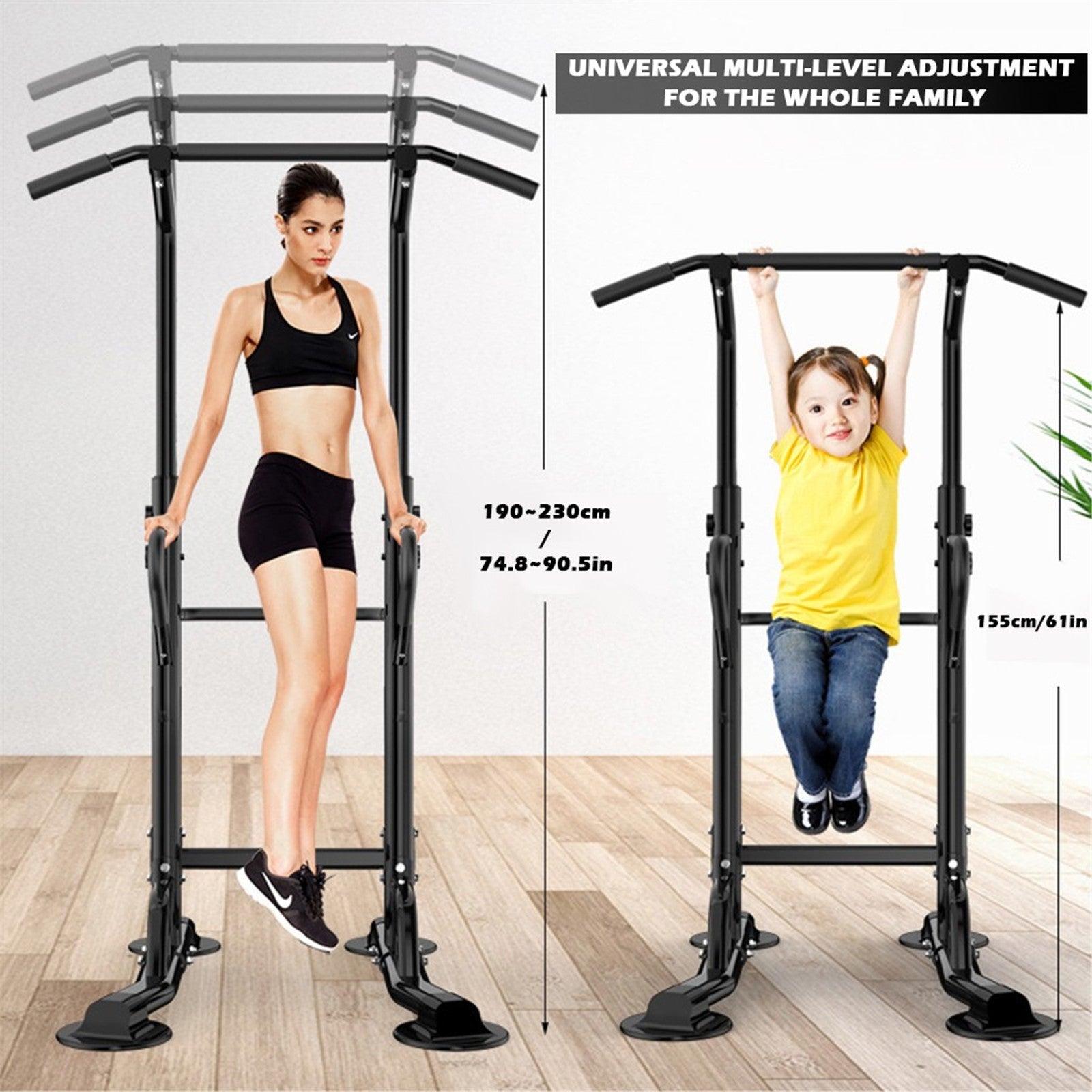 Adjustable Height Pull-Up Bar Dip Power Tower Chin Up Home Workouts Home Gym Fitness Workout with Adjustable Height Au+hentic Sport Spot