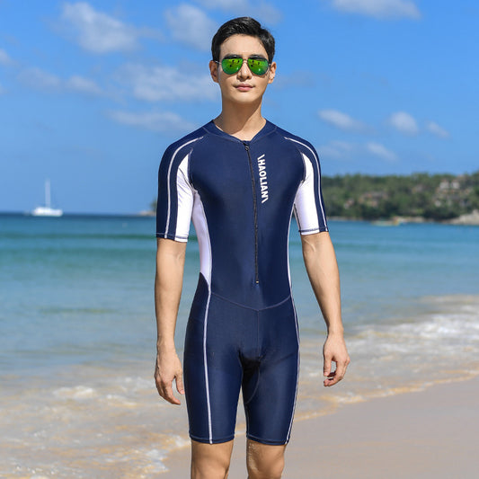 One-Piece Swimsuit Short-Sleeved Water Sports Surfing Suit Men Au+hentic Sport Spot