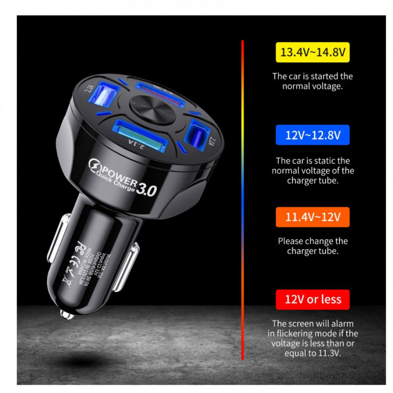 Fast Charge Car Charger LED light display and four USB ports that is compatible with the iPhone and Android Devices Charger Car Charger Au+hentic Sport Spot