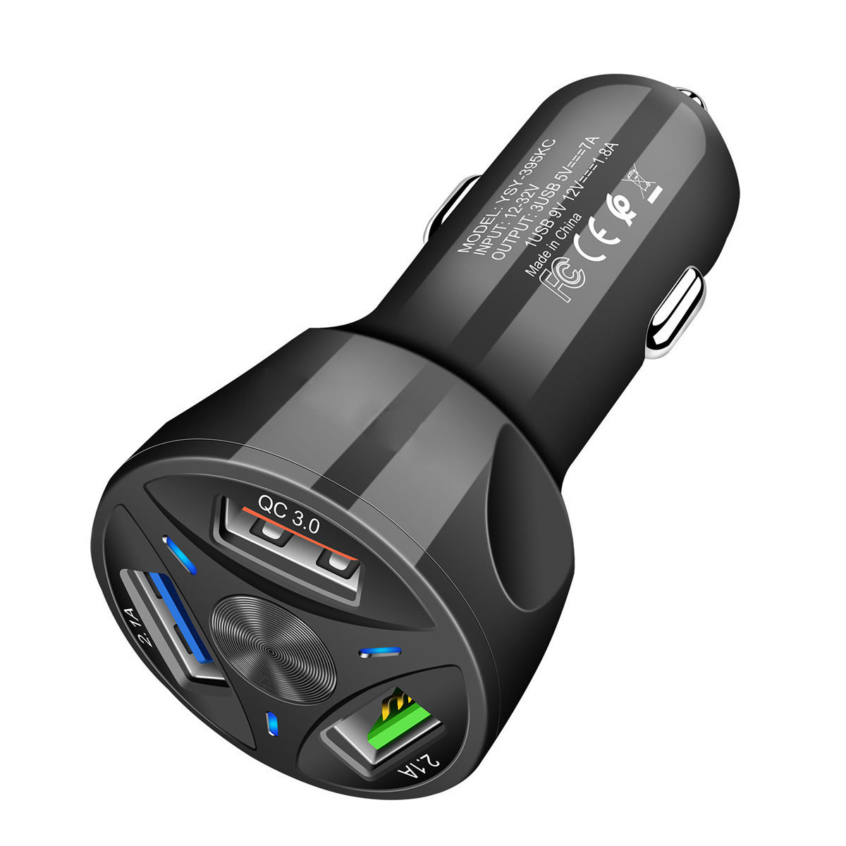 Fast Charge Car Charger LED light display and four USB ports that is compatible with the iPhone and Android Devices Charger Car Charger Au+hentic Sport Spot