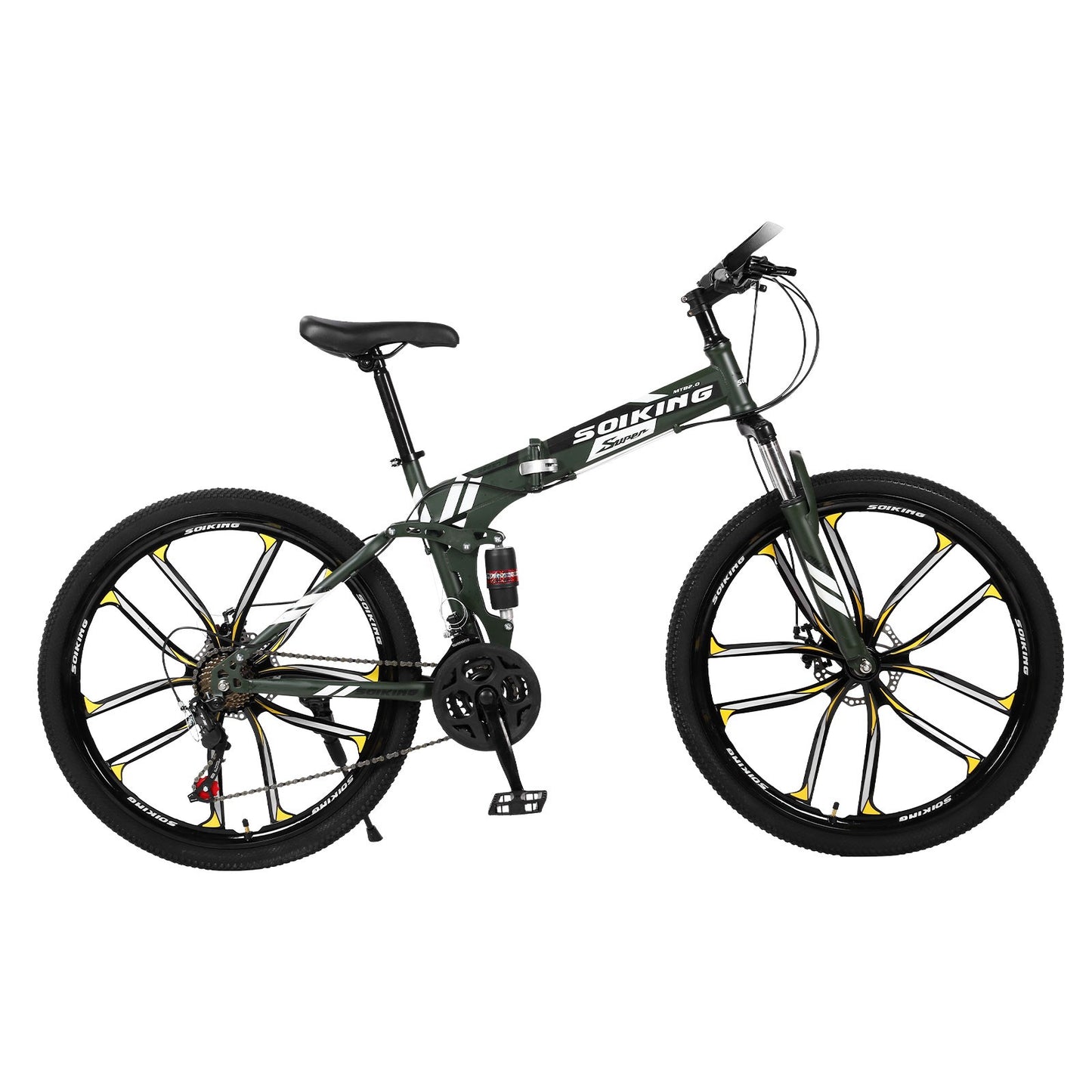 Mountain Bike Folding Bicycles W/ Steel Frames, High Carbon, and Dual Suspension that contain Double Disc Brakes, Anti-Slip Mountain Bike Bicycles 21 Speed Gears Bicycle Au+hentic Sport Spot