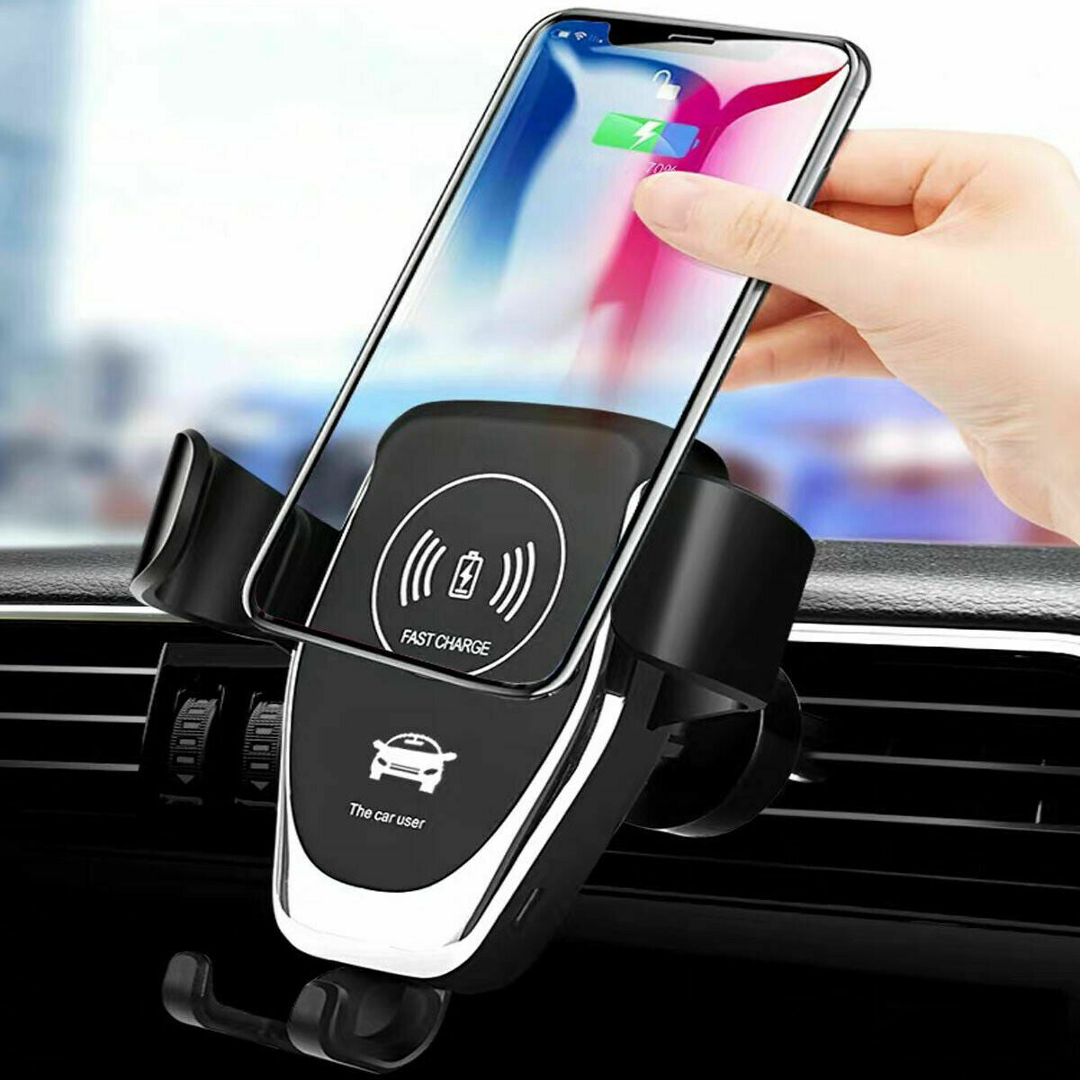 Wireless Fast Car Charger Mount Holder Stand Automatic Clamping Charging Wireless Phone Car Holder Features a 10W Auto-Clamping Air Vent Mount for iPhones and Samsungs. Au+hentic Sport Spot