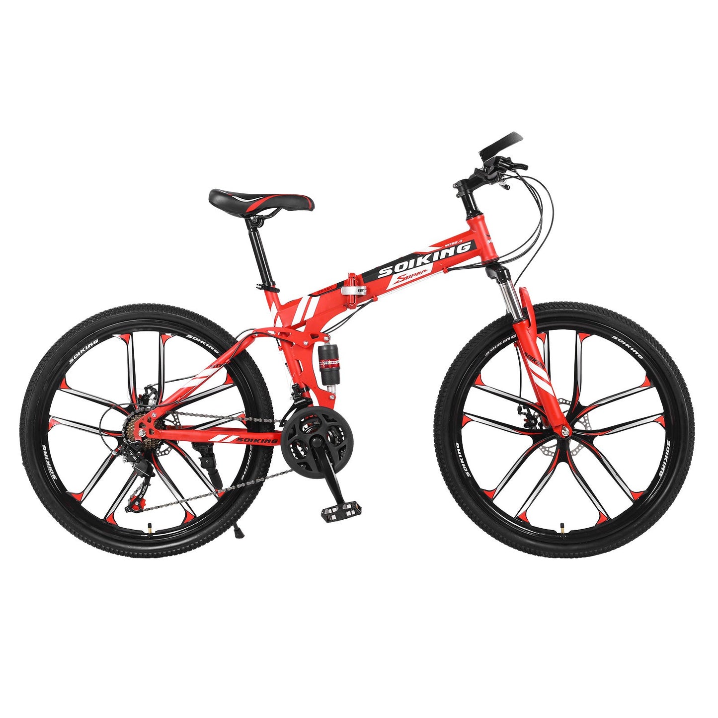 Mountain Bike Folding Bicycles W/ Steel Frames, High Carbon, and Dual Suspension that contain Double Disc Brakes, Anti-Slip Mountain Bike Bicycles 21 Speed Gears Bicycle Au+hentic Sport Spot