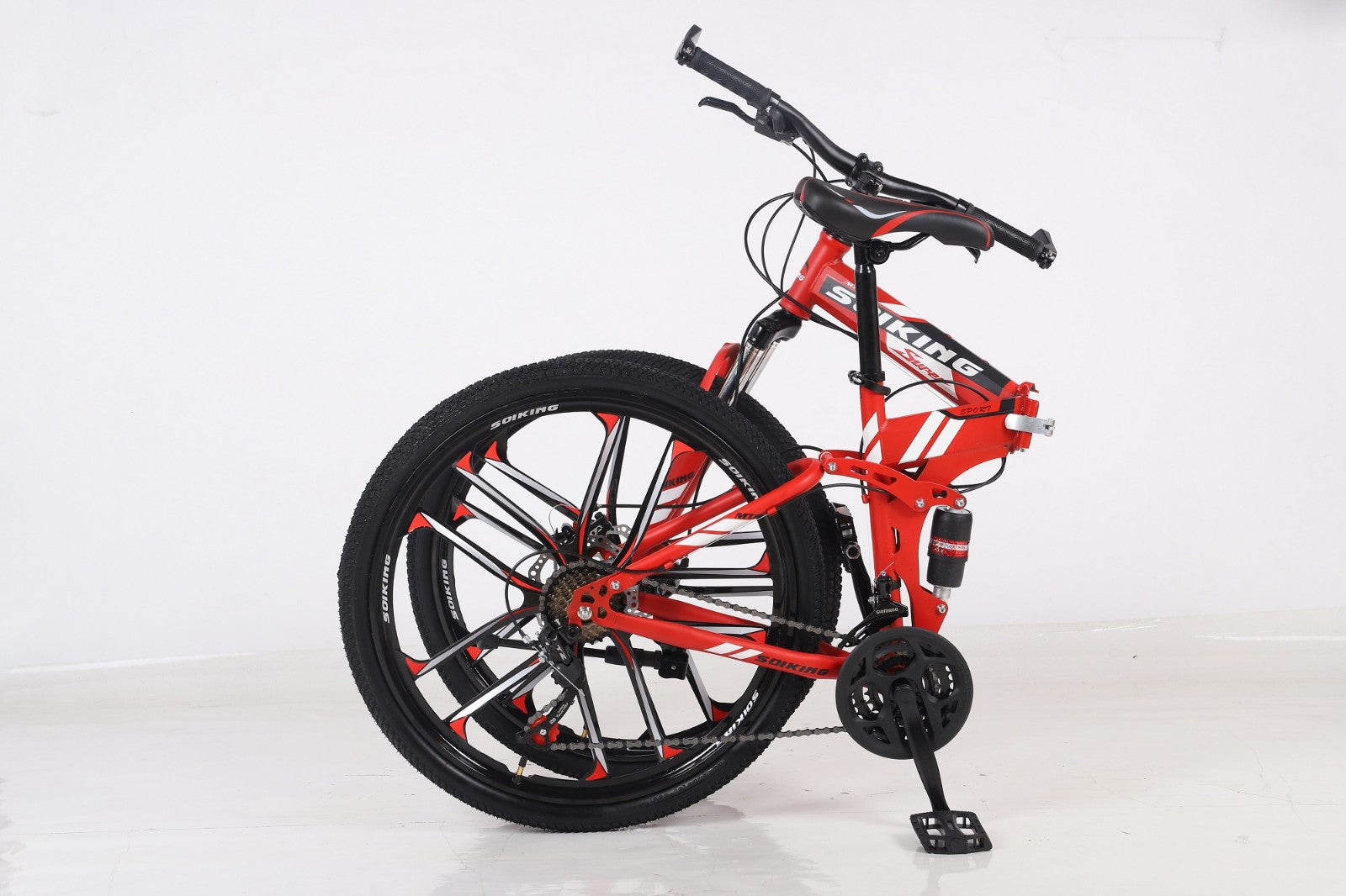 Mountain Bike Folding Bicycles W/ Steel Frames, High Carbon, and Dual Suspension that contain Double Disc Brakes, Anti-Slip Mountain Bike Bicycles 21 Speed Gears Bicycle Au+hentic Sport Spot