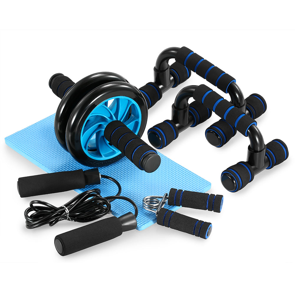 Home Gym Core Strength & Abdominal Training for Men & Women with 5-in-1 Abdominal Wheel Rolling Set with Push-Up Bar, Knee Mat, Jump Rope, and Hand Gripper Perfect For Home Workouts Core Strengthening AB workout set Au+hentic Sport Spot