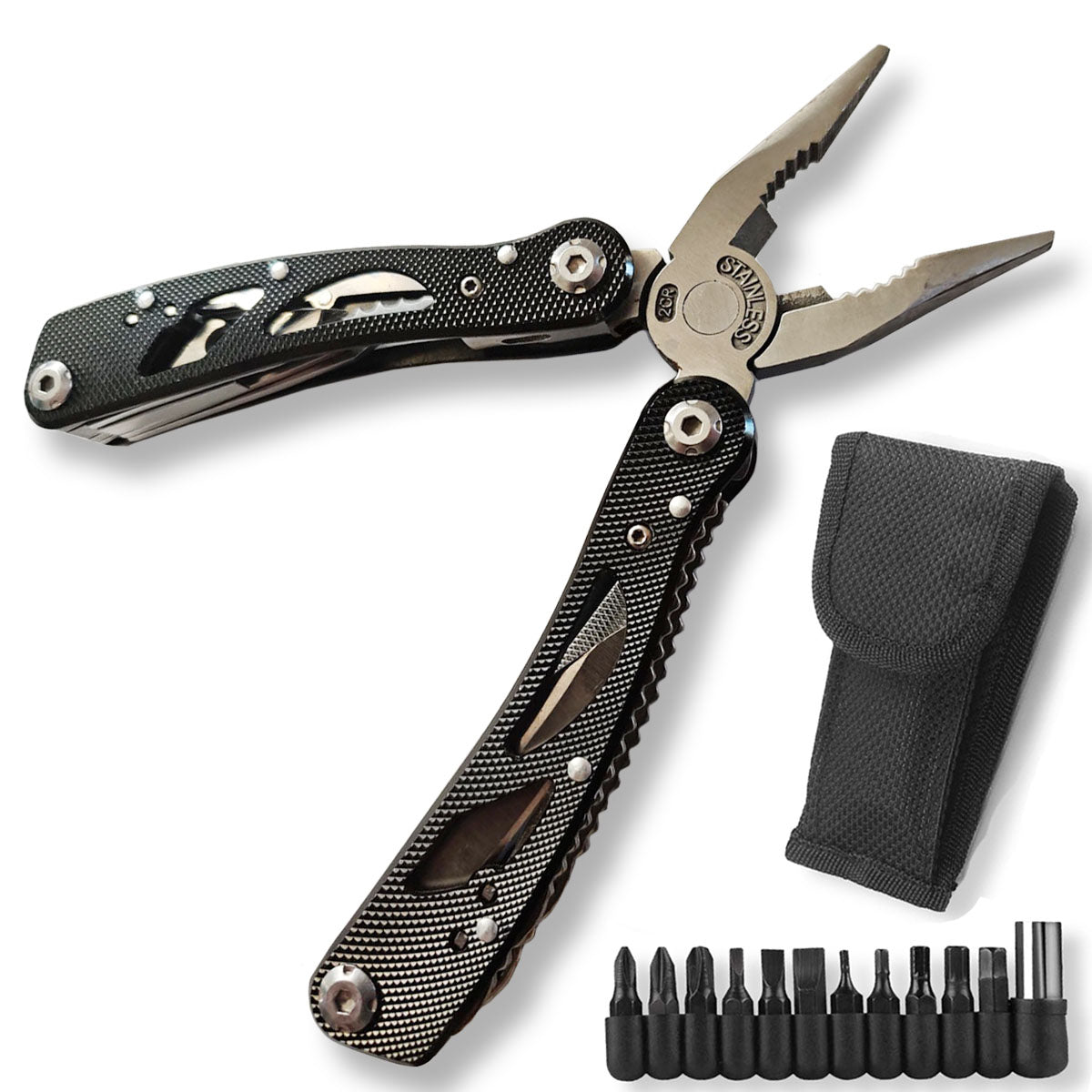 Multifunctional Tool Pliers Outdoor Survival Kit Pocket Survival Folding Multi Tool with Screwdriver Bits Set Outdoor Fishing Camping Accessories Emergency Multifunctional Gift Au+hentic Sport Spot