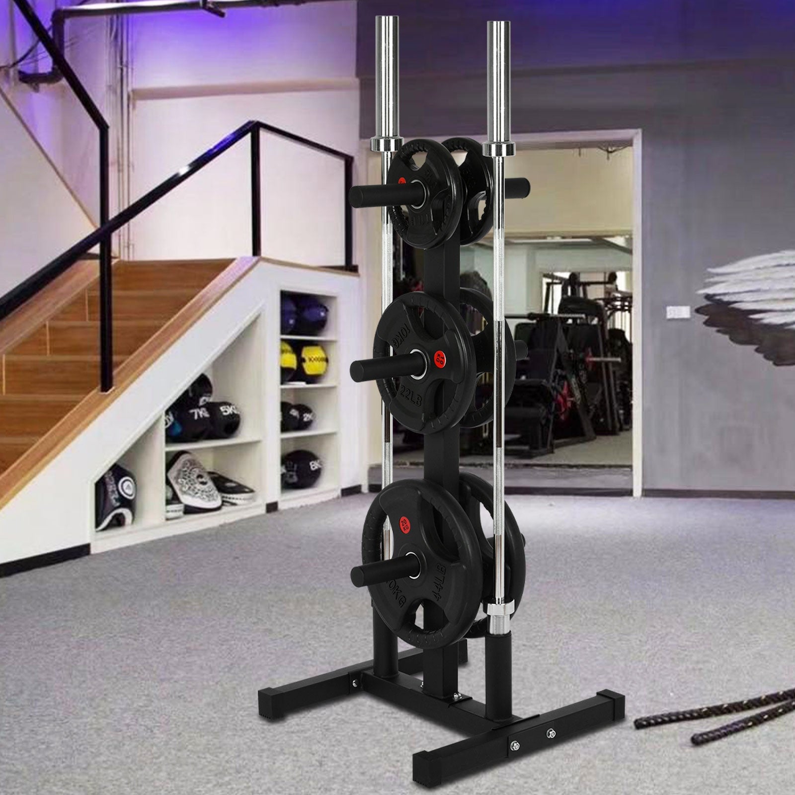 Home Gym Olympic Weight Plate Rack for Home Workouts 2in weight plate rack tree with 2 barbell bar holders with Olympic weight plate rack for 2in plates Storage Stand for Olympic Weights, Au+hentic Sport Spot