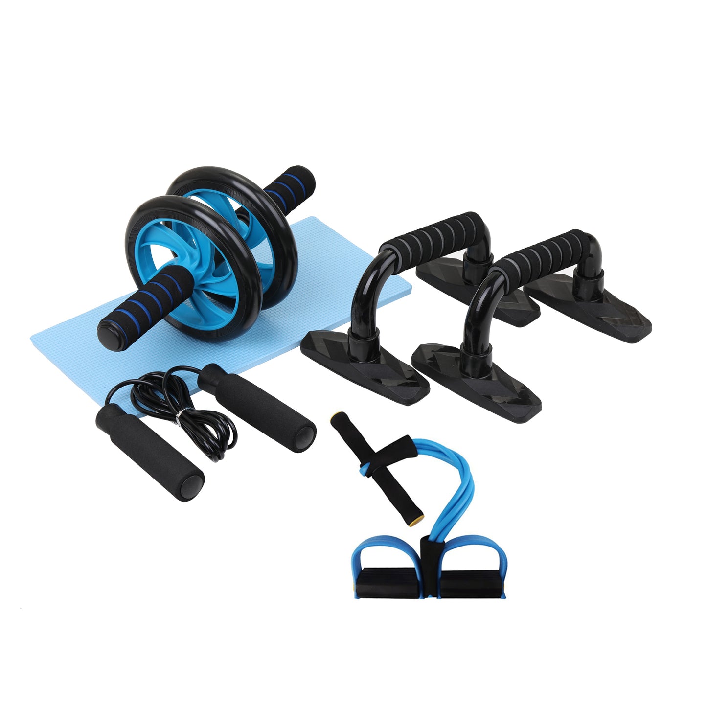 Home Gym Core Strength & Abdominal Training for Men & Women with 5-in-1 Abdominal Wheel Rolling Set with Push-Up Bar, Knee Mat, Jump Rope, and Hand Gripper Perfect For Home Workouts Core Strengthening AB workout set Au+hentic Sport Spot