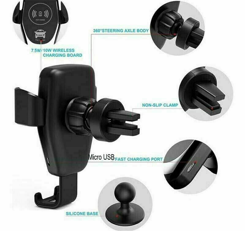 Wireless Fast Car Charger Mount Holder Stand Automatic Clamping Charging Wireless Phone Car Holder Features a 10W Auto-Clamping Air Vent Mount for iPhones and Samsungs. Au+hentic Sport Spot