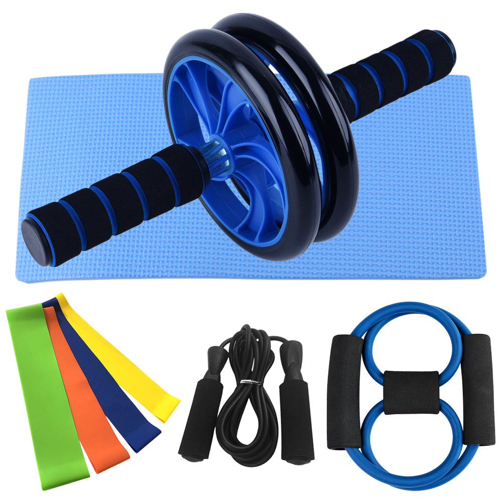 Home Gym Core Strength & Abdominal Training for Men & Women with 5-in-1 Abdominal Wheel Rolling Set with Push-Up Bar, Knee Mat, Jump Rope, and Hand Gripper Perfect For Home Workouts Core Strengthening AB workout set Au+hentic Sport Spot