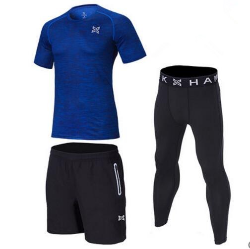 Men's 3 Pcs Set Athletic Sportswear Performance Training Shirt Performance Compression Tights Athletics Shorts Au+hentic Sport Spot