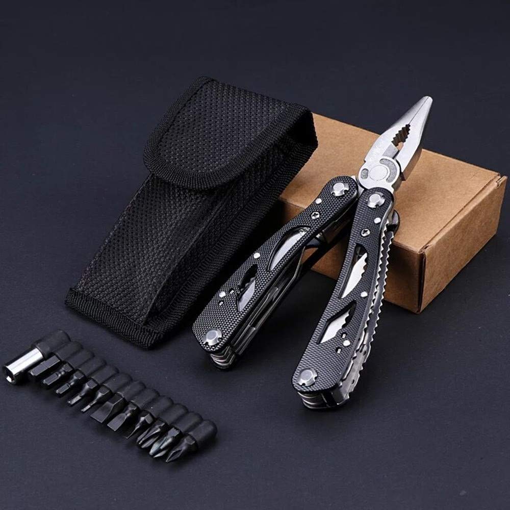 Multifunctional Tool Pliers Outdoor Survival Kit Pocket Survival Folding Multi Tool with Screwdriver Bits Set Outdoor Fishing Camping Accessories Emergency Multifunctional Gift Au+hentic Sport Spot