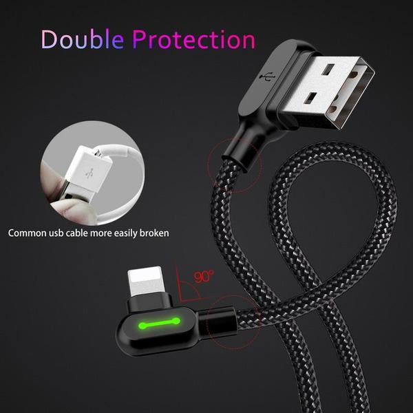 USB Charger 90 Degree LED Cable Nylon Braided USB Charger Charge USB Cable, 6 feet/1.8 meters Compatible with the New iPhone, iPad Pro, iPad Air, iPad Mini, iPod, And AndroidND anROID Au+hentic Sport Spot