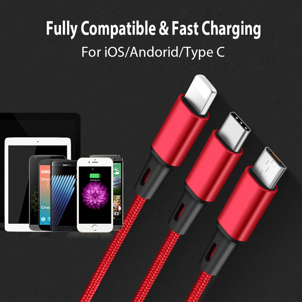 3 in 1 USB Cable 4-foot Nylon-braided Multi-Charger Cable 3 Devices with W/ Several Ports USB Charging Cord for Phones, Tablets (Charging Only) W/ Type C & Micro USB Ports USB Type C smartphone cables, Multi Use USB cable for the iPhones & other devices Au+hentic Sport Spot