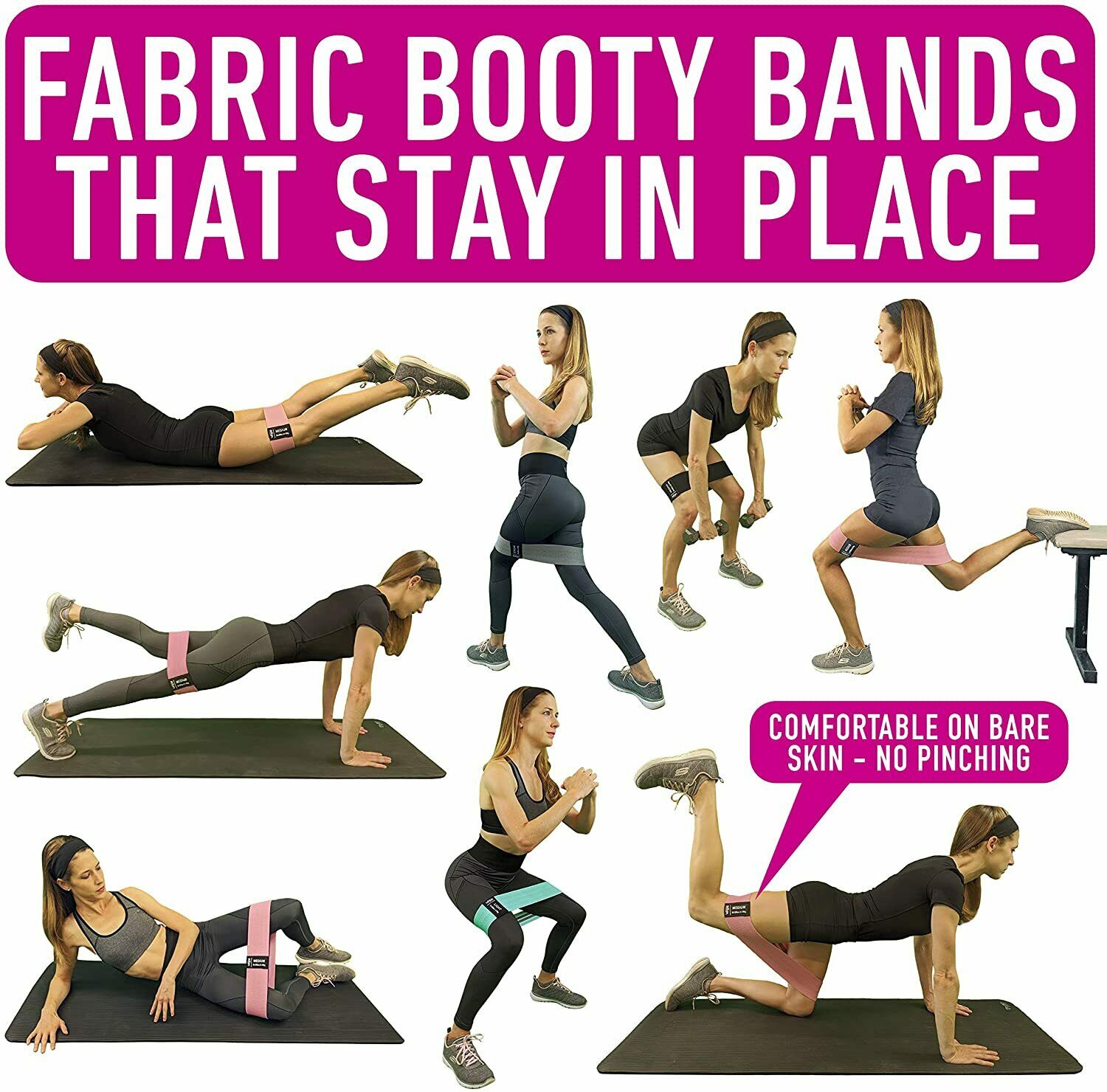 Workout Resistance Bands. 3PC Cloth booty bands. Fitness bands Leg bands for physical activity Exercise with an Elastic Band at Home or at the Gym for Squats, Butts, and Glute Sets Workout Bands of resistance Loop Set Exercise Legs of Yoga Au+hentic Sport Spot