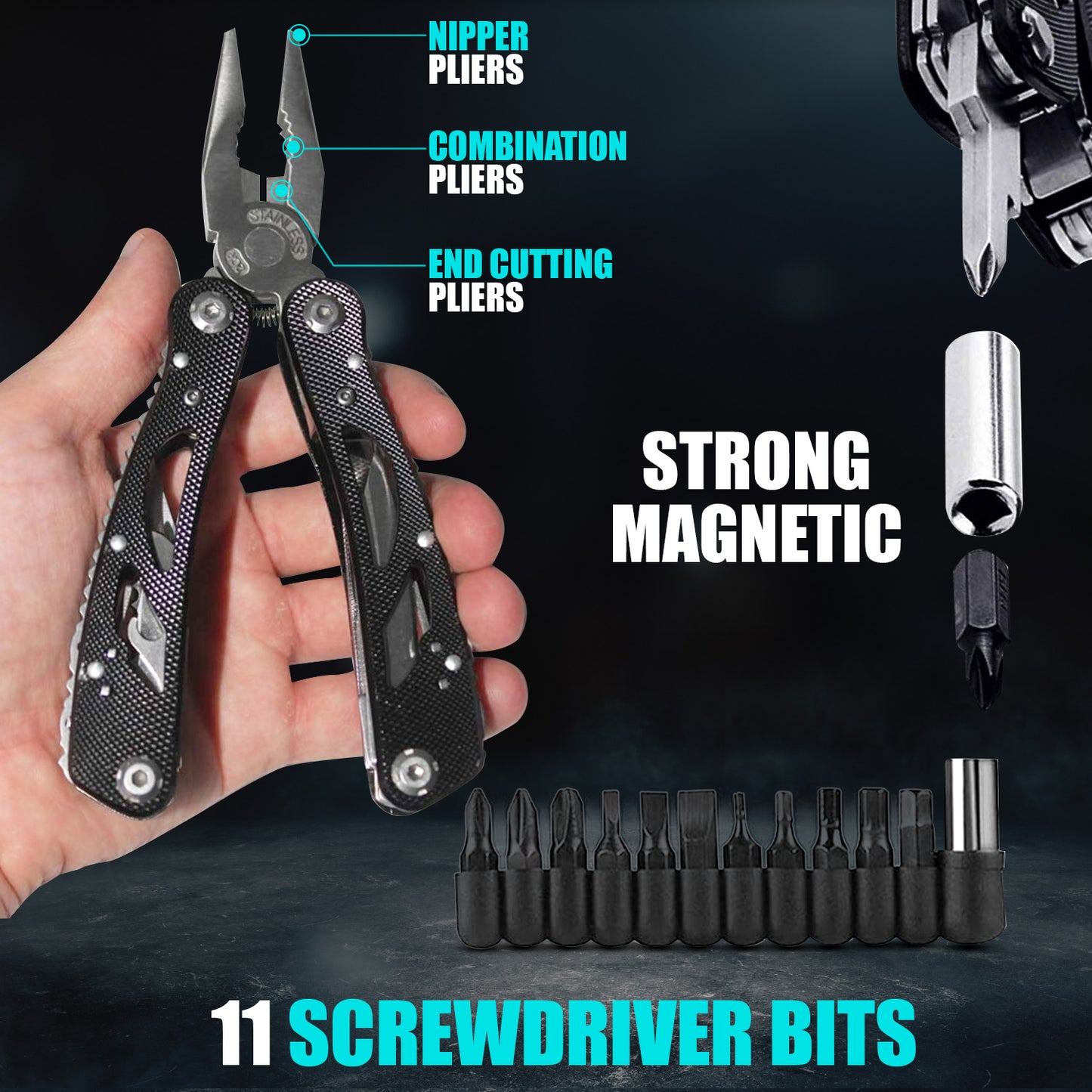 Multifunctional Tool Pliers Outdoor Survival Kit Pocket Survival Folding Multi Tool with Screwdriver Bits Set Outdoor Fishing Camping Accessories Emergency Multifunctional Gift Au+hentic Sport Spot